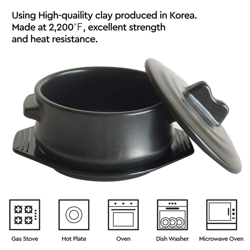 ElinCube Korean Stone pot with Lid & Platter, Clay Pot for Cooking Hot Pot Dolsot Bibimbap and Soup Cookware - Image 4